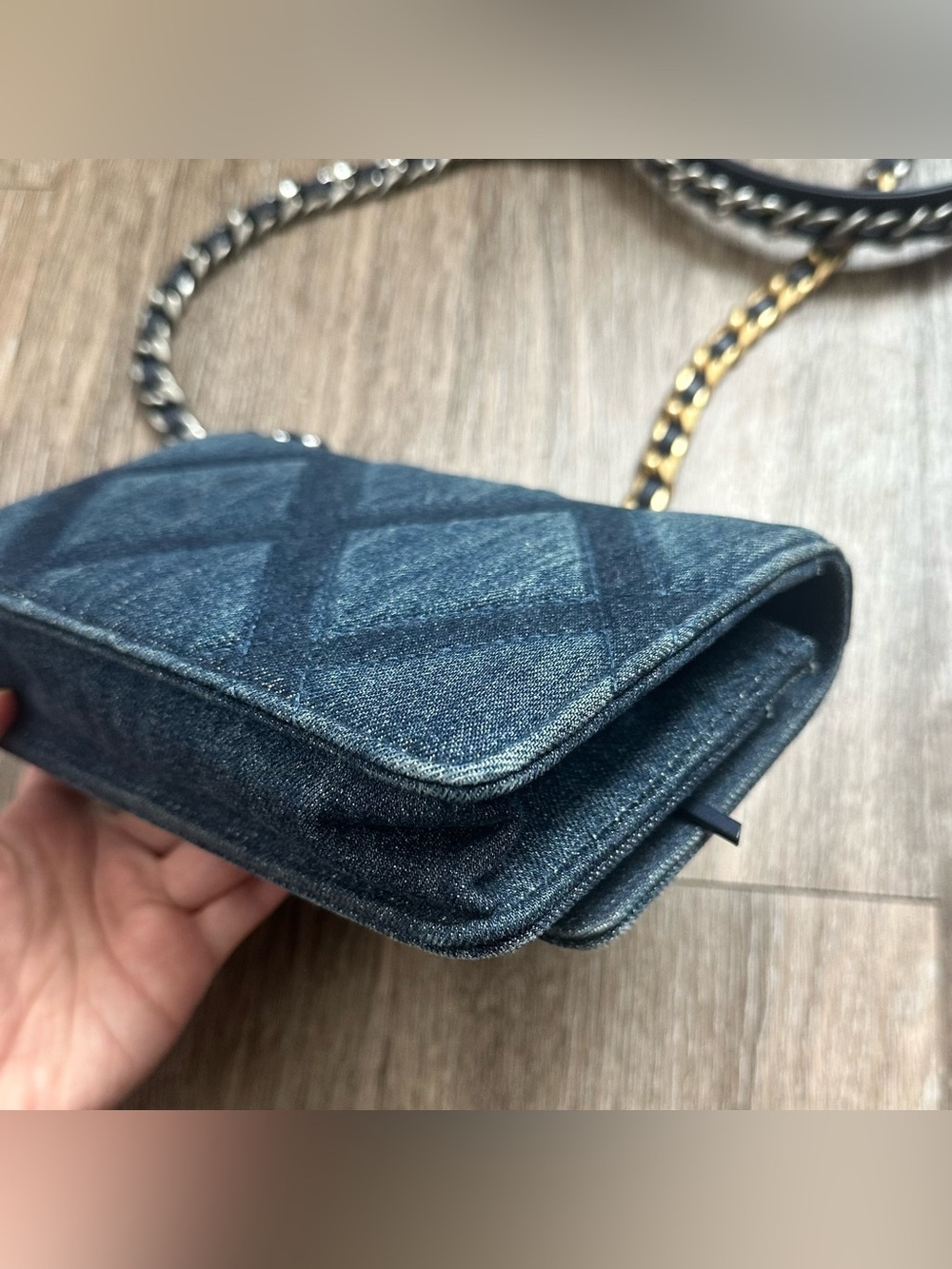 Chanel Denim Quilted Chanel 19 Wallet On Chain WOC Blue Shoulder Bag Crossbody - Picture 10 of 11